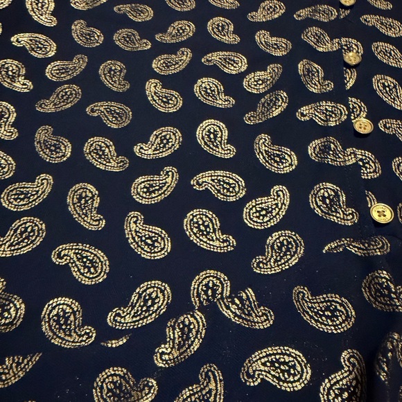 Michael Kors V Neck Navy and Gold Paisley Blouse - Picture 3 of 8